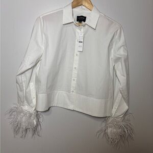 J.Crew collection women’s white shirt with feather trim on sleeves size 4 NWT